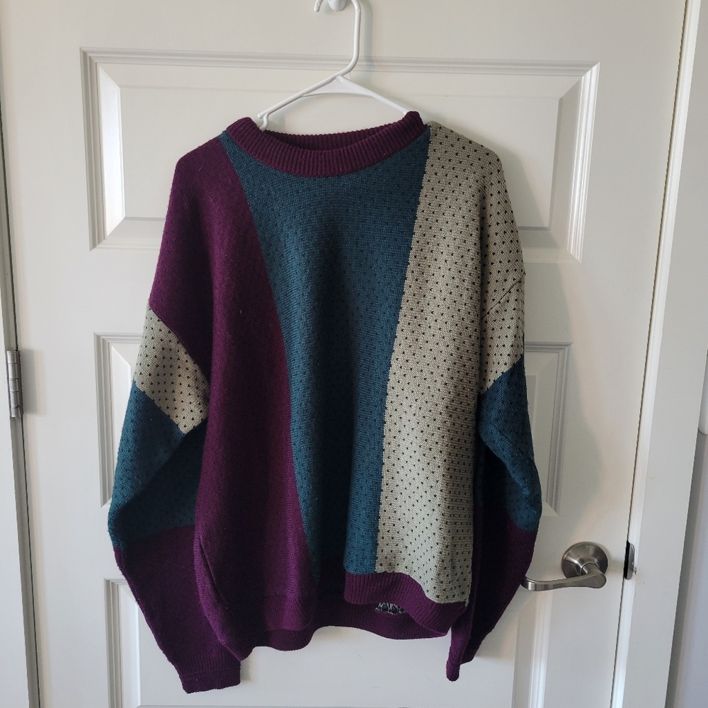 🔴SOLD🔴 Vintage Colorblock Sweater In Green, Maroon, And Beige Men's Large